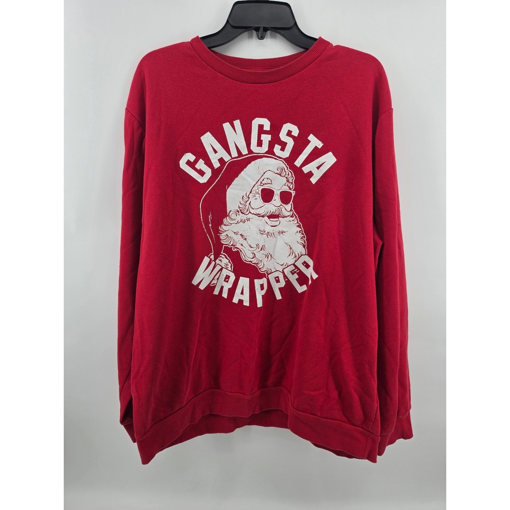 Holiday Time Gangsta Wrapper Santa Graphic Sweatshirt Red 2X